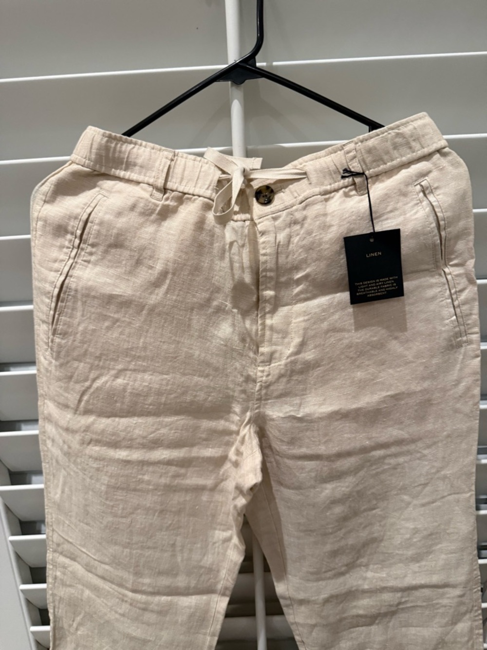 Club Room Cream Linen Blend Drawstring Pants small
